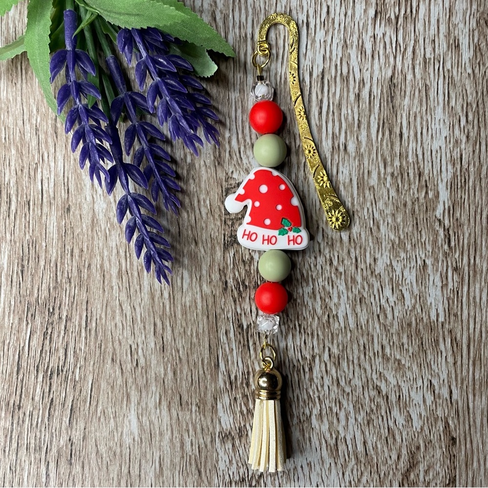 Bookmark Santa Hat Handcrafted Artisan Beaded Metal Journal Gifts Read Book